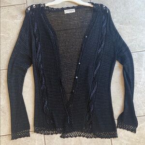 Express Tricot Black Open Knit Beaded Cardigan